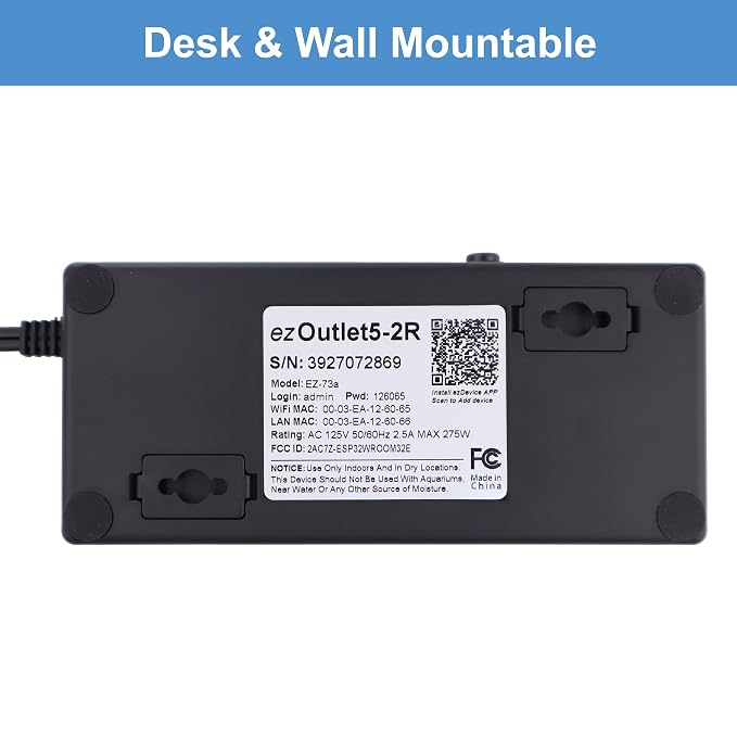 ezOutlet5-2R - Dual Outlet Internet Enabled IP & WiFi Remote Power Switch with Automatic Reboot - iOS | Android | Cloud | Google Home | 2 Web Controllable AC Power Outlets - Model EZ-73a