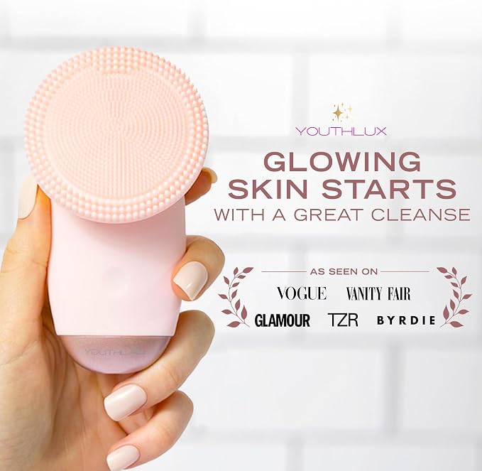 SoniGlow Silicone Face Scrubber/Facial Cleansing Brush – Electric Vibrating Skincare Scrubber Tool for Deep Pore Cleansing, Gentle Massage, Makeup Removal, Waterproof and Rechargeable (Pink)