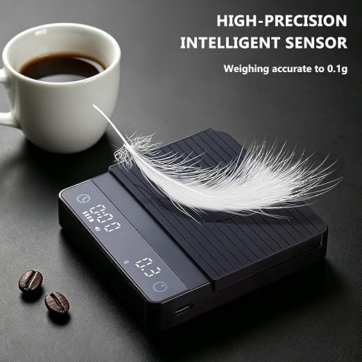 Mini Coffee Scale with Auto Timer, Rechargeable Espresso Scale 2kg/0.1g High Precision, Auto Timer & Gravity Sensing, Digital Kitchen Scale for Pour-Over Coffee, Portable with USB-C (Black)