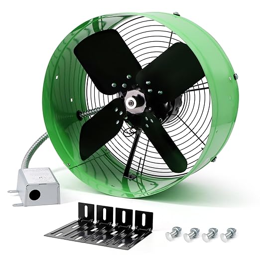 Vent Attic Fan with Adjustable Thermostat, 15" Gable Mount Ventilation Exhaust Fan 1650 CFM, 1075 RPM, 2500 SQ. FT. Attic Ventilator Green for Gable, Shed, Home