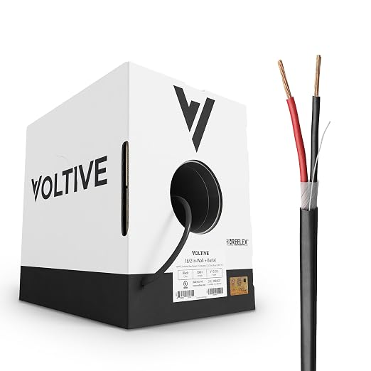 Voltive 18/2 Low Voltage Wire, in-Wall CL3 & Direct Burial, Black, 500ft - 18AWG, 2 Conductors, Stranded Bare Copper, UL Listed - V-1212-3