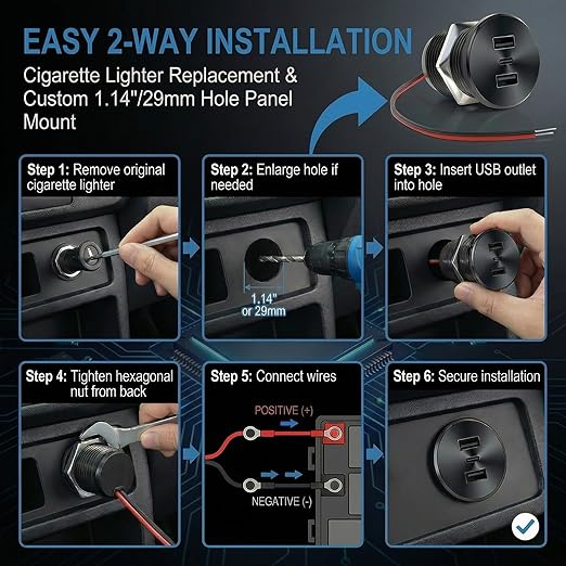 RV USB Outlet 72W All-Aluminum 12V/24V 3 Charging Ports, GIBBAB 36W PD3.0 Type-C+2 18W QC3.0 Fast Charging Socket, Waterproof Cover Recessed Mount Car Charger Cigarette Lighter Replacement for Camper