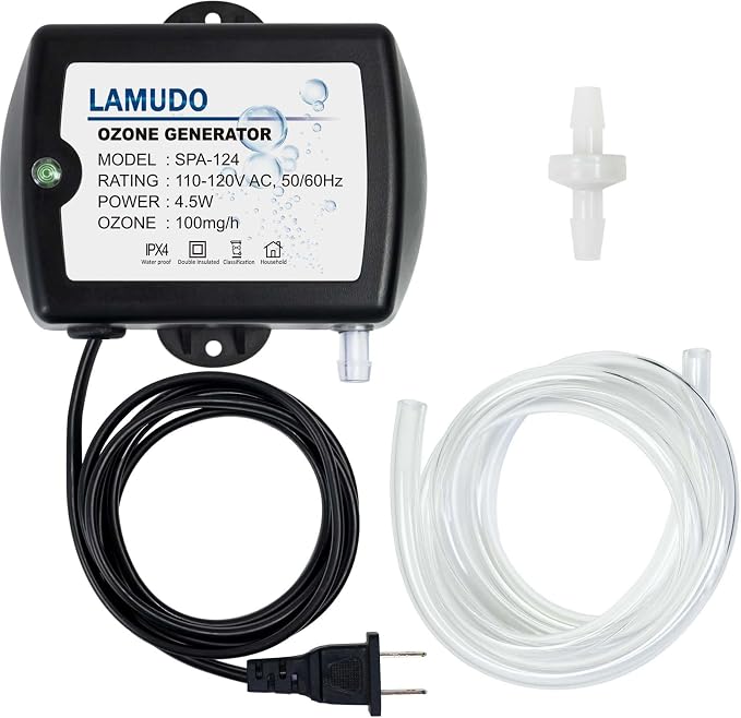 Ozone Generator for Hot Tubs and Cold Plunge, 100 mg/h, Upgraded SPA-124 Spa Ozonator Kit for Swim Spas, Portable Mini Ozone Machine with Check Valve and Tubes, 110-120V AC(NEMA 1-15 Plug)