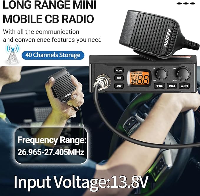 ABBREE CB Radio with Magnetic Mount Antenna for Truckers Long Range AM FM Professional CB Radios,Compact Design,Instant Emergency Channel 9/19,Full 40 Channels,Handheld Mic,LCD Display,VOX