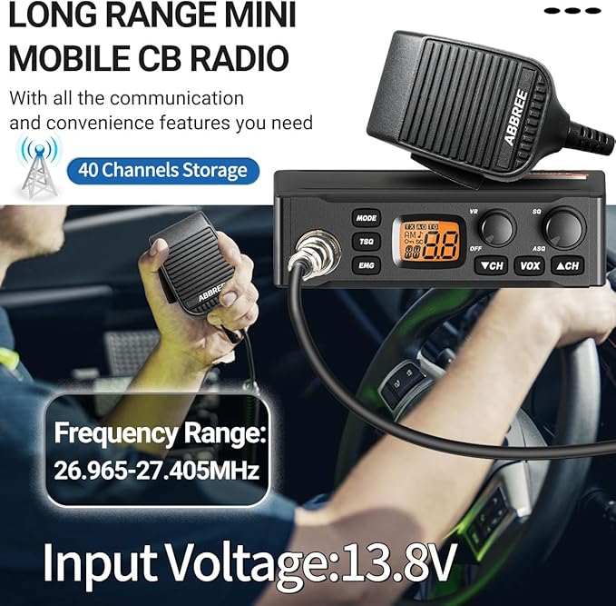 ABBREE CB Radio for Truckers Long Range AM FM Professional CB Radios,Compact Design,Instant Emergency Channel 9/19,Full 40 Channels,Handheld Mic,LCD Display,VOX (AR-M6)