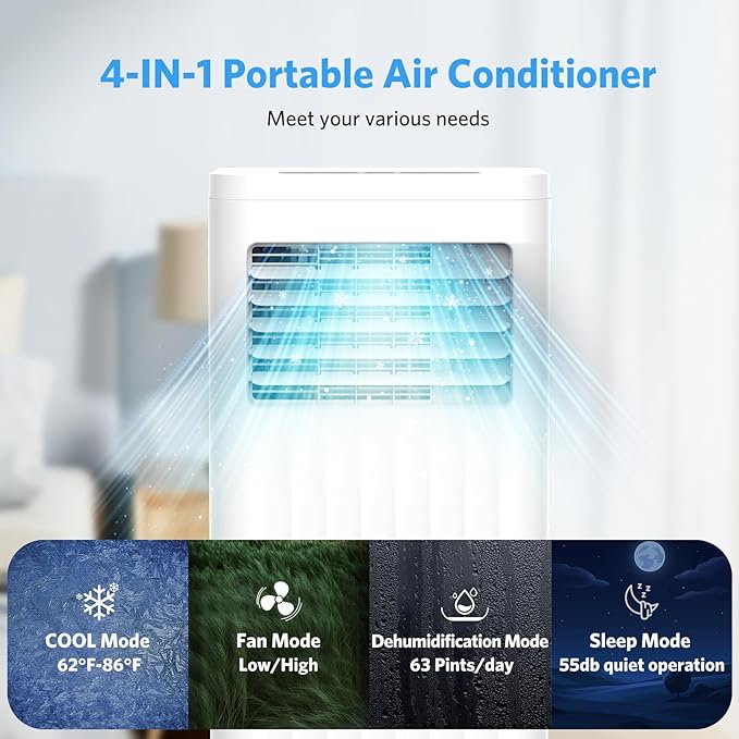 Electactic 10000 BTUs Portable Air Conditioners with cooling/dehumidification/fan/sleep mode,4-IN-1 Portable AC with 24H Timer & Remote Control & Window Kit