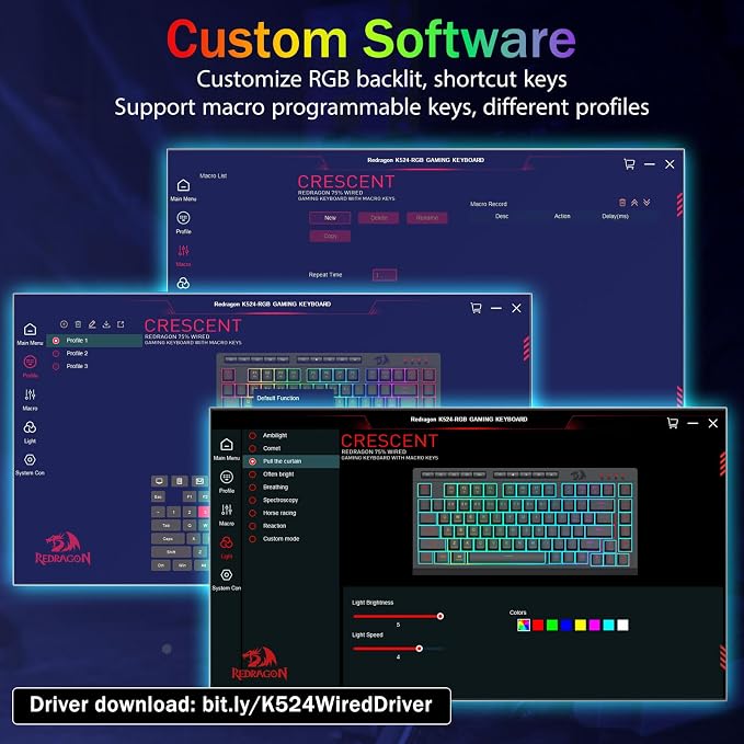 Redragon K524 Wired Gaming Keyboard, RGB Backlit, 75% Compact Quiet Membrane Keyboard with Programmable Macro and Multimedia Keys, Anti-ghosting, Spill Resistant for Win/MAC/PS/Xbox