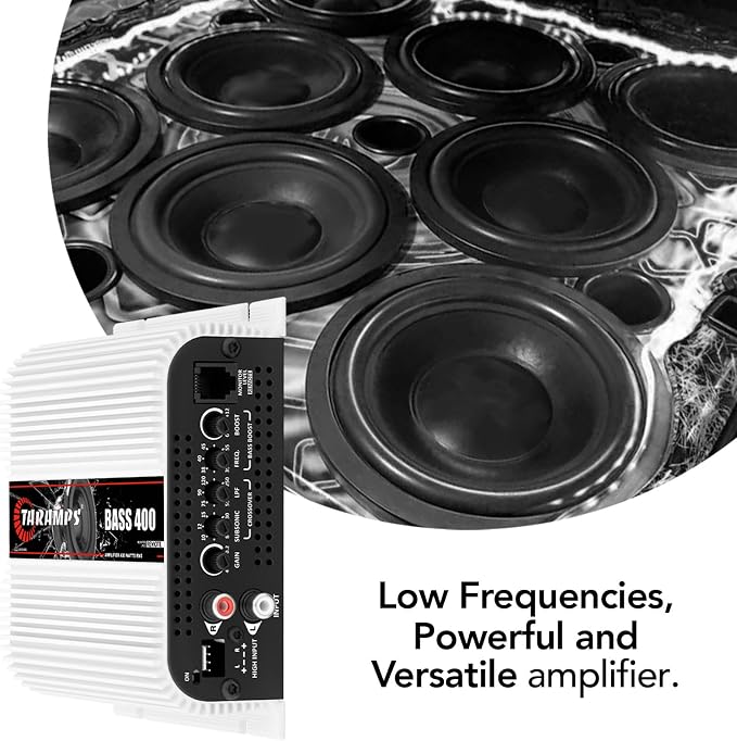 Taramps BASS 400 1 Ohm 1 Channel Mosfet Amplifier 400 Watts RMS, Monoblock, Crossover, Bass Boost, RCA/High Level Input, Class D, Car Audio, Monitor Level Remote/M1 Led Monitor, Great for Subwoofers