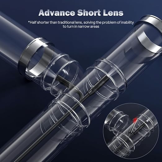 Single Lens Borescope, Ginocaco 4" IPS Endoscope Camera with Light, IP67 Waterproof Snake Camera with Semi-Rigid Cable for Automotive, Plumbers, HVAC(16.4Ft)