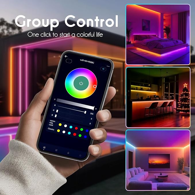 Shine Decor IP68 LED Strip Light 16.4 FT, DC 24V RGB+IC LED Strip Lights, Outdoor Rope Lights with Remote APP Control Music Sync, Color Chasing LED Lights Strip for Chrismas, Pool, Home Decor
