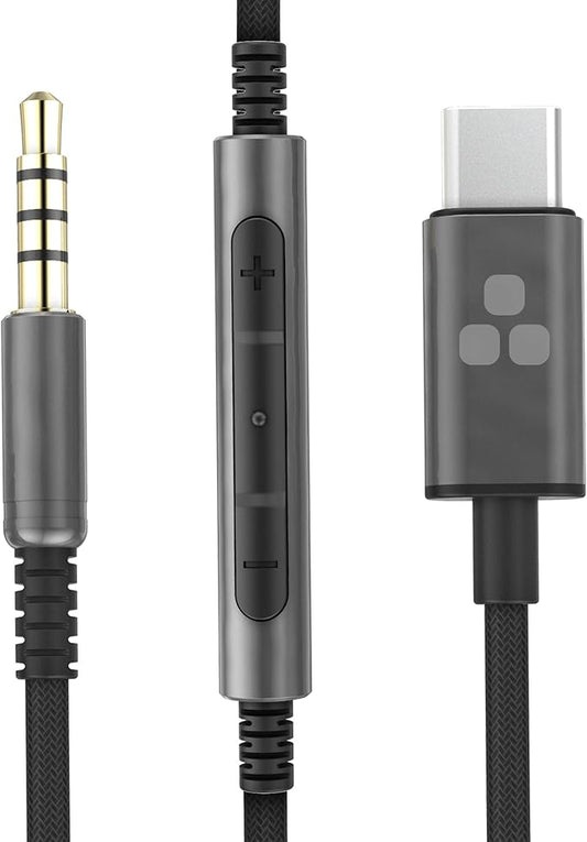 Bolle & Raven Thore USB-C Headphone Aux Cable with Inline Remote (Type-C to 3.5mm) Wired Audio Cord with Mic/Volume Control (Black/Gunmetal)