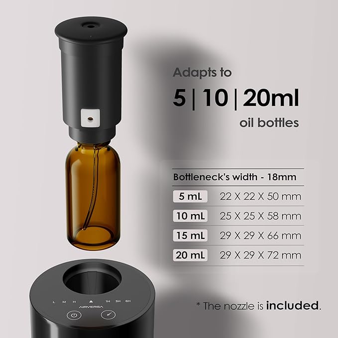 Airversa Waterless Essential Oil Diffuser Starter Kit with 2x20mL Hotel Fragrance Oils for Car Home Office, Cordless Battery Operated Scent Air Cool Mist Diffuser, Mist/Timers, AN6KIT-C Black