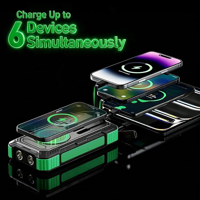 Solar Power Bank 49800mAh 22.5W QC3.0 Fast Charging Built in 4 Cables andNymzixt Solar Power Bank 20000mAh Portable Charger Built-in 3 Cables and Wireless Charging
