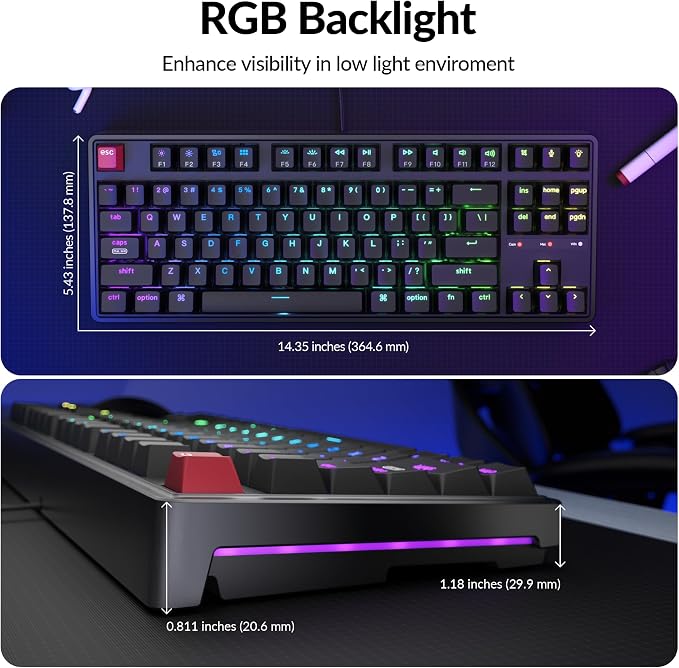 Keychron C3 Pro TKL 80% Wired Mechanical Keyboard, 8K Polling Rate, QMK/VIA Programmable, Hot-Swappable, RGB Backlit Shine-Through Keycaps, Super Banana Switch, for Windows/Mac