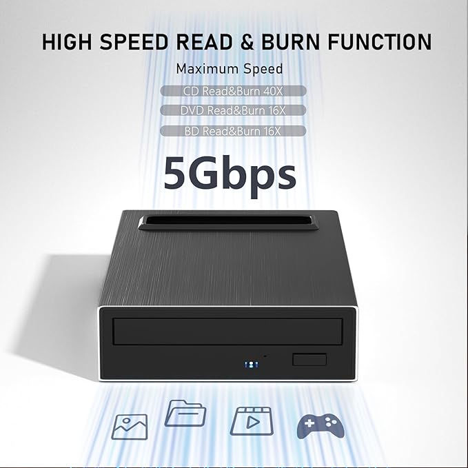 4 in 1 External Blu Ray Drive, 16x USB 3.0 and Type-C External Bluray Drive, Multi-Function Fast-Charging Desktop BD/CD/DVD Burner/Read with HDD Enclosure USB HUB for Both Mac/PC