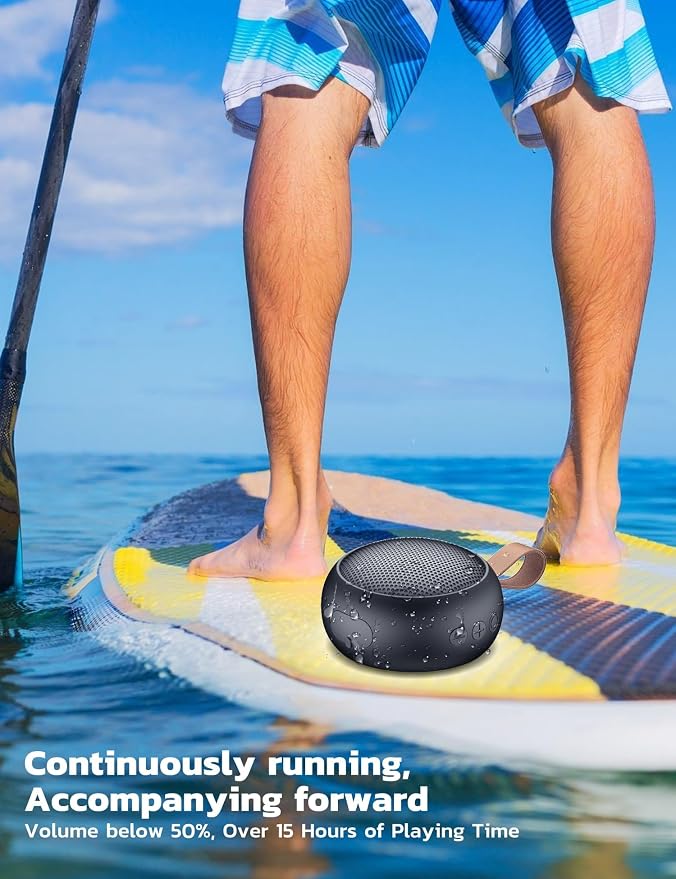 IPX7 Waterproof Bluetooth Speaker, 10W Loud Sound Portable Wireless Speaker with Bluetooth 5.3, TF Card, Built-in Mic, 12H Playtime for Shower Beach Camping Hiking Pool, Black