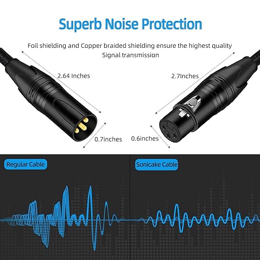 Premium XLR to XLR Cable 6 ft Noise-Canceling Wire Connector, Kevlar-Reinforced & Nylon Braided 3 Pin XLR Cables (OFC) Balanced Male to Female Mic/Microphone Cord for Speaker Mixer,Studio,PA System
