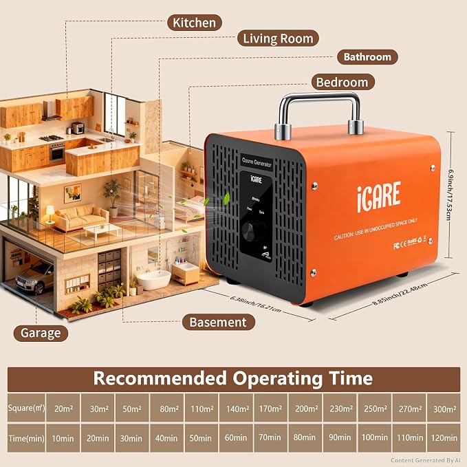 Ozone Generator 60,000mg/h, High Capacity Ozone Machine with 120 Min Timer & Cycle Mode, Ozone Odor Eliminator for Home, Car, Pet, Smoke, Industrial, Air Purifier for Large Spaces (3200 Sq.Ft)