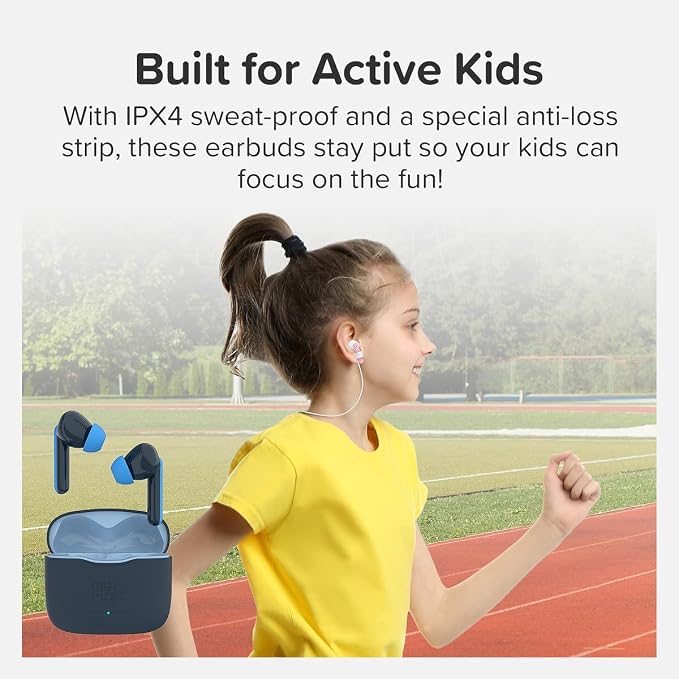 myFirst CareBuds Kids Wireless Earbuds, Bluetooth 5.3 85dB Volume Limiting Earbuds for Kids Ages 3-12 Safe Hearing Protection, 36H Playtime, Small Ear Fit, IPX4 Waterproof, Easy Pairing