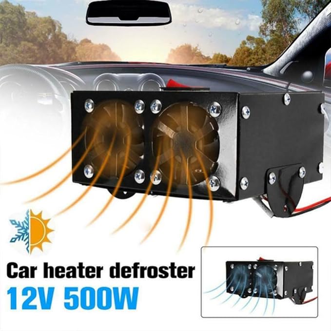 Car Heater Windshield De-Icers - Torcarvh Car Defogger 12V 500W Car Heater 2 in 1 Portable Car Heaters and Cooling Fan with Purification for Winter (12V 500W, 2 Holes)
