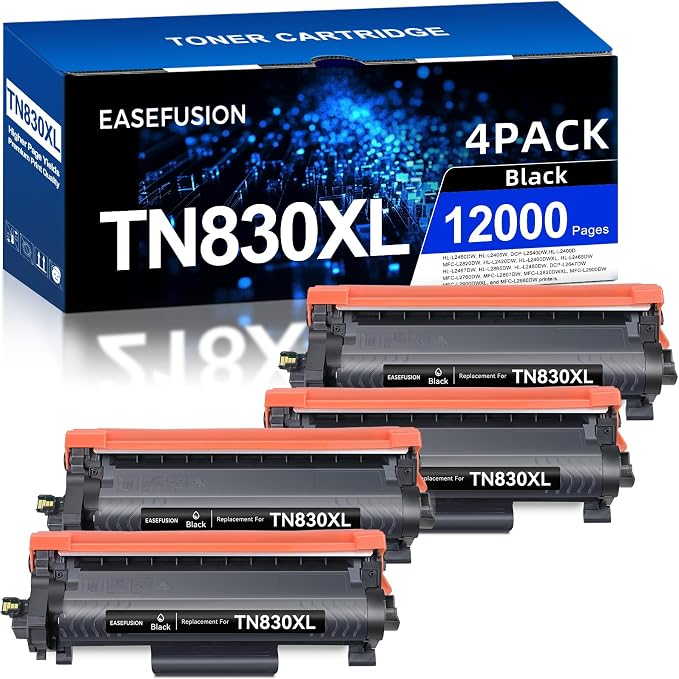 TN830XL 830XL Toner for Brother Printer DCP-L2640DW HL-L2460DW Replacement for Brother TN-830 XL/V/R TN 830 XL TN-830XL Cartridge MFC-L2820DW HL-L2405W HL-L2400D Printer High Yield (TN830XL 4 Pack)