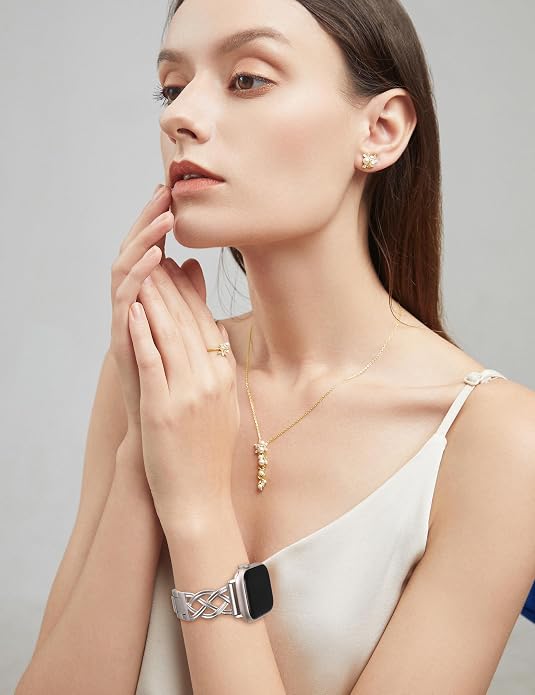 TOYOUTHS Dressy Bracelet Compatible with Apple Watch Bands 38/40/41/42/44/45/46/49mm Women, Celtic Stainless Steel Metal Fancy Nice Pretty Strap for iWatch Series 11 10 9 8 7 6 5 4 Ultra/SE 3 2 1