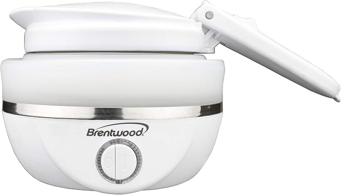 Brentwood KT-1508W Dual Voltage 120/220 Volt 0.8 Liter Collapsible-Travel Kettle, White