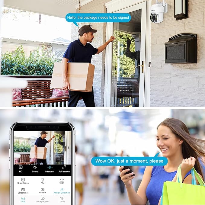 EVERSECU 2K 3.0MP Outdoor WiFi PTZ Security Camera, 2.4G&5G WiFi, Auto Tracking, 2 Way Audio, Color & Infrared Night Vision, Work with Alexa, SD Card & Cloud Storage, ONVIF Compliant IP Camera(4pack)
