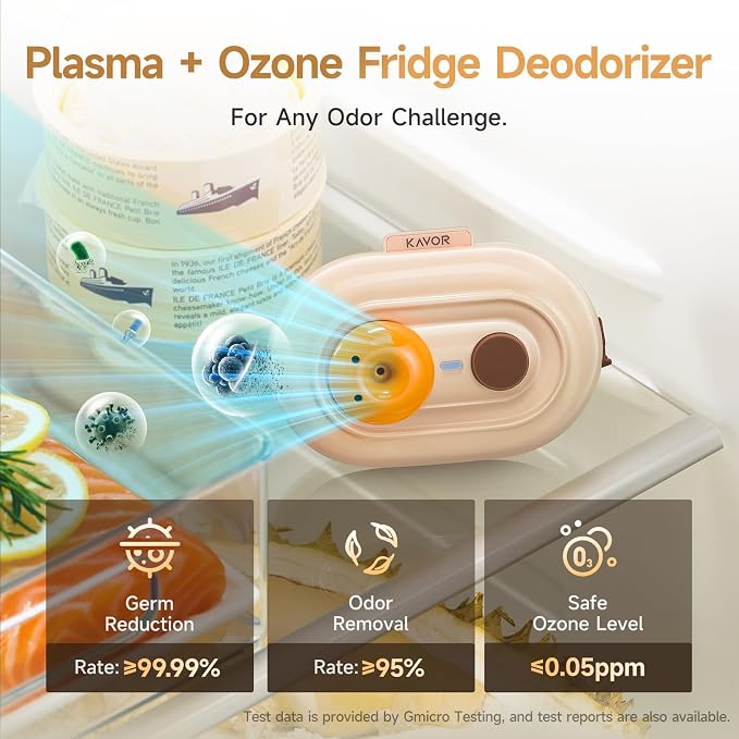 Refrigerator Deodorizer, Rechargeable Odor Eliminator | Safe low ozone ≤0.05ppm, 60-day run, 3 modes for car closet shoes fridge pet, outperforms baking soda & activated carbon