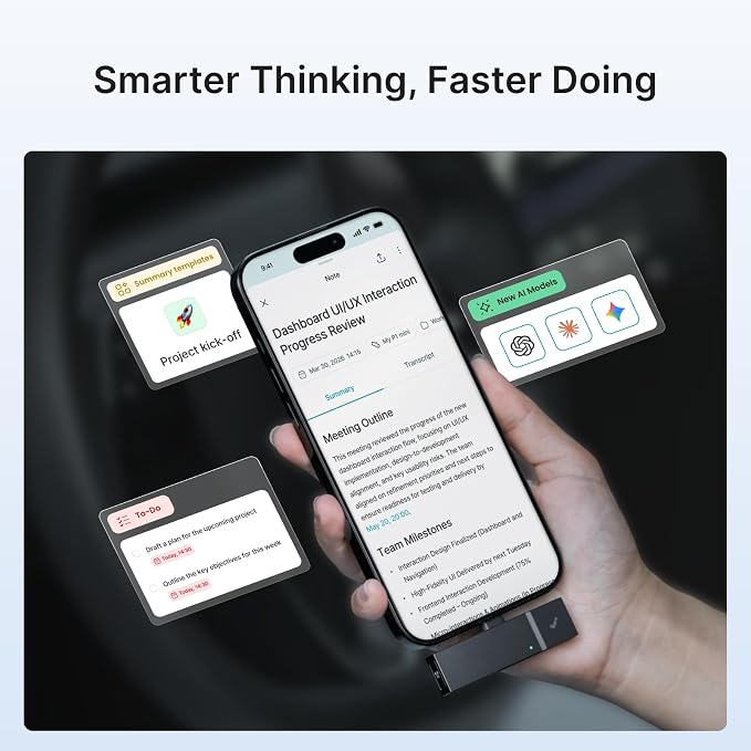 HiDock P1 mini AI Voice Recorder: Smart Voice Recorder Work with Wireless Earbuds for Meeting Lectures Calls BlueCatch Tech Digital Audio Recorder Transcription Summary HiNotes APP Control 32GB