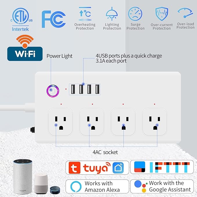 Smart Power Strip10A, WiFi Outlet, UseeLink Surge Protector, USB Power Outlet, Smart Extension Cord Compatible with Amazon Alexa and Google Assistant, Timing Control, Overload Protection