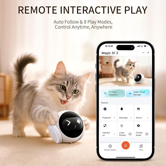 SURPN Pet Camera Robot Companion Monitor – Movable Home Security Cam with 1080P Video, 2.4GHz WiFi, Motion Tracking, Laser Toy, Two-Way Talk – App Control for Dogs & Cats