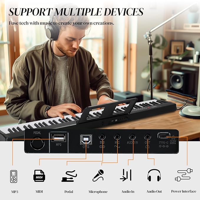 Ktaxon 88 Key Foldable Electronic Keyboard Piano Set, Semi-Weighted Electric Piano Digital Piano with Dual X Stand, 2 Bluetooth Mode, 1000 Rhythms, 1000 Tones and 50 Demos for Beginners Adults(Black)