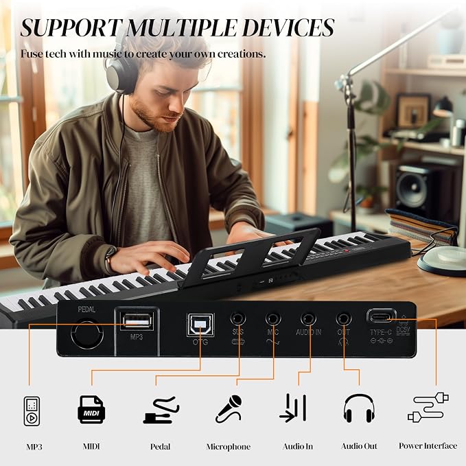 Ktaxon 88 Key Foldable Electronic Keyboard Piano, Semi-Weighted Electric Piano Digital Piano with Dual Bluetooth Mode, 1000 Rhythms, 1000 Tones and 50 Demos for Beginners Adults(Black)