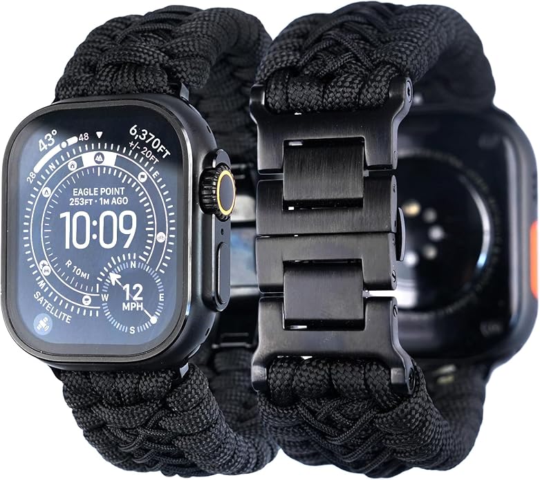 Tefeca Titan Series Paracord Band Compatible with Apple Watch Ultra 2/49mm, Series 10/46mm, 9/8/7/45mm, SE2/SE/6/5/4/44mm, and 3/2/1/42mm