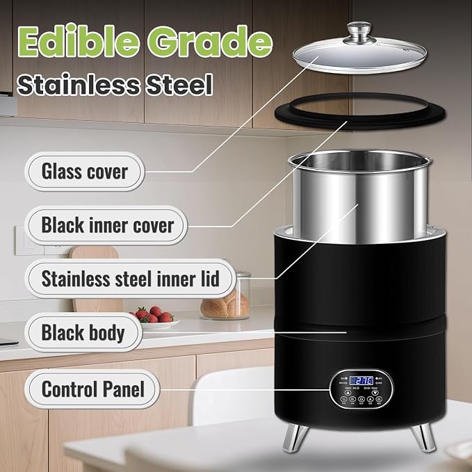 8L/8qt Yogurt Maker Machine, Yogurt Maker with Time and Temperature Control, Commercial Yogurt Maker, Black garlic fermentation machine, Sweet Rice Wine Maker for Home (black, 8L)