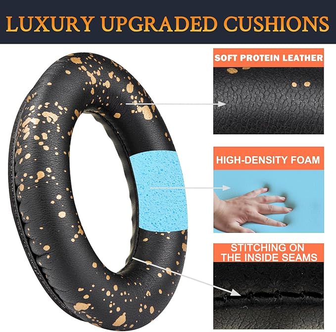SoloWIT Protein Leather Earpads Cushions for Bose Headphones, Replacement Ear Pads for Bose QuietComfort 15 QC15 QC25 QC2 QC35/Ae2 Ae2i Ae2w/SoundTrue & SoundLink Around-Ear Series - Black Gold