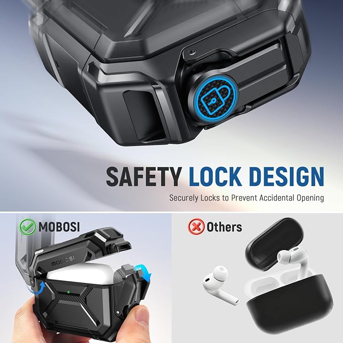 MOBOSI for AirPods Pro 3 Case [IP68 Waterproof Case for iPods Pro 3&Compatible with MagSafe] Military Grade Protective Earpods Pro3 Cover with Secure Lock, Keychain & Phone Stand (2025),Black