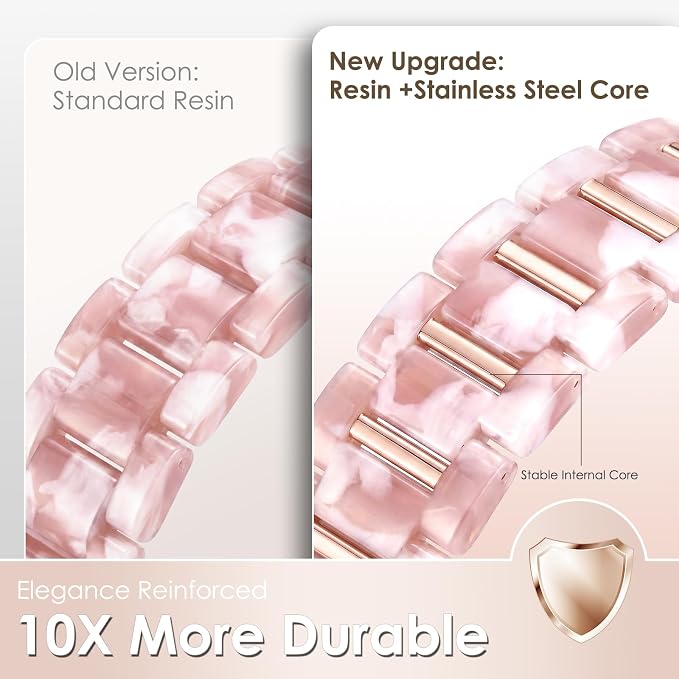 V-MORO Resin Metal Band Compatible with Apple Watch 42/44/45/46/49mm,Fashion Lightweight Bracelet with Polished Rose Gold Stainless Steel Inlay for iWatch Series 11/10/9/8/7/6/5/4/3/2/1/SE,Pink Flower