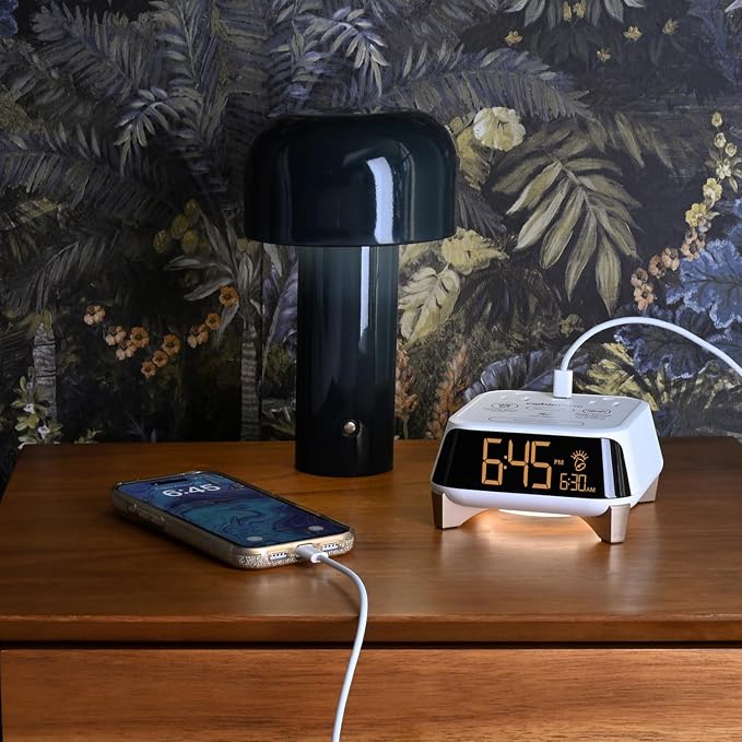Brandstand CubieTime Zen - White (Latest Model) - White Noise/Sleep Sounds Alarm Clock Charger with 2 USB-C Ports, 2 Power Outlets, Night Light