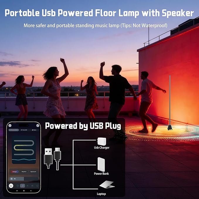 Ledagic Led Corner Floor Lamp with Speaker, USB Powered Led Lamp App & Remote Control, Color Changing Music Sync IC+RGB, Timer, Music Mode Standing Lamps for Living Room Lamp Bedroom Gaming, 1 Pack