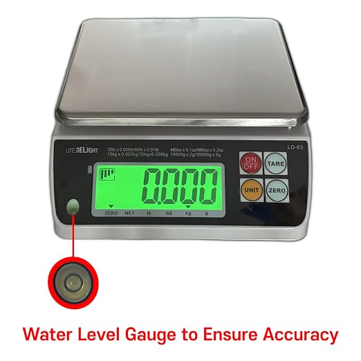 LiteDelight LD-63 Kitchen Scale, Lb/Oz/Kg/g Switchable, Stainless Steel Plate Food Scale, Large LCD Display with Backlight, 60 lb Capacity, 0.01 lb Readability