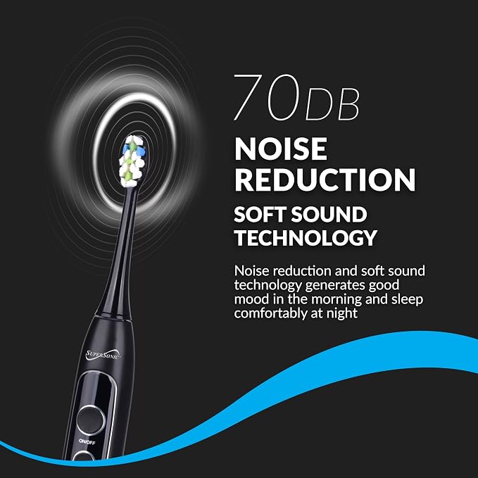 Supersonic TB-5100 Sonic Zoom Advanced Whitening Electric Toothbrush | 40,000 VPM | Wireless Charging | 5 Cleaning Modes | 8 Brush Heads | Auto Timer | Travel Case | Black
