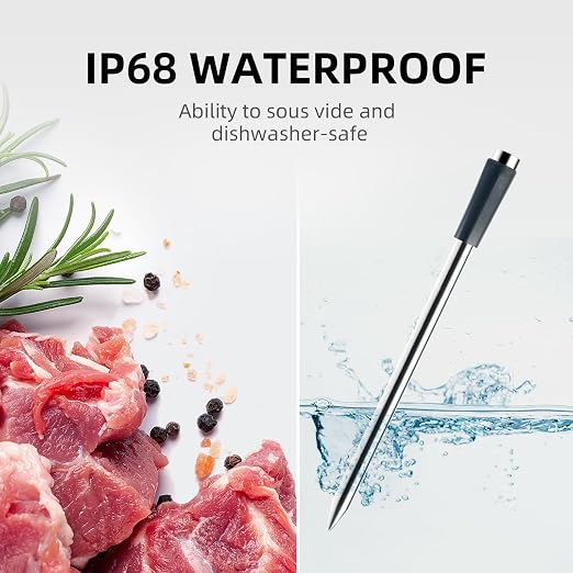 Smart Bluetooth Meat Thermometer with App, Wireless Digital Food Thermometer for BBQ Grilling, 1000°F Heat Resistant, IP68 Waterproof, Long Range for iOS Android