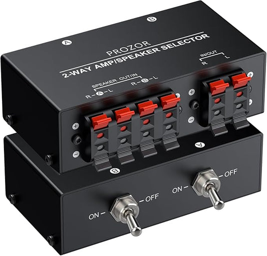 PROZOR 2-Zone Speaker Switch Box, 2-Way Amp/Speaker Selector with Independent A/B Control, Passive Stereo Switcher for Amplifier and Receiver, 150W RMS per Channel, Support 4–16Ω Speakers