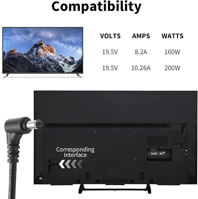 Sony 19.5V 10.26A AC/DC Adapter Compatible with 19.5V 8.21A ACDP-160E01, XBR-55X850D KD-49X706E KD-49X727E LCD TV Power Supply Cord Cable Wall Home Charger
