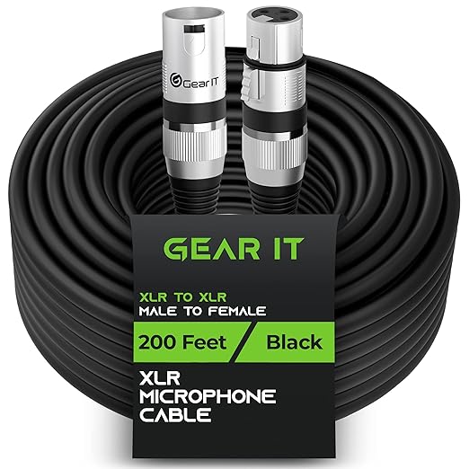 GEARit XLR Cables, Male to Female Microphone Cable 3-Pin Balanced Shielded Mixer XLR to XLR Cable for Recording Studio, Podcast, 200ft Black