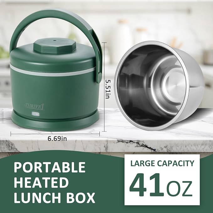 Electric Lunch Box for Adults 40 oz Portable Food Warmer 12V/24V/110V/220V Heated Lunch Box for Work, Office, Car, Travel, Home Use (Green)