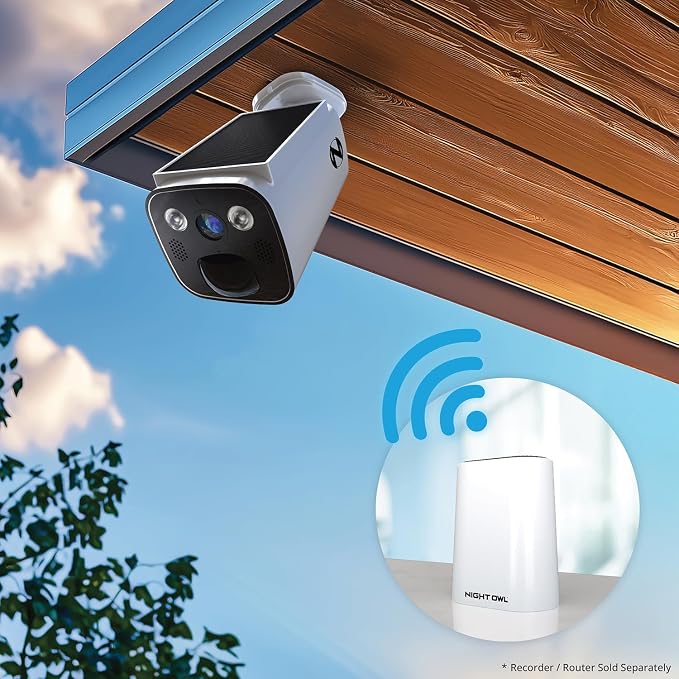 Night Owl 2K Battery Solar Powered Camera with Spotlight and 2-Way Audio – White