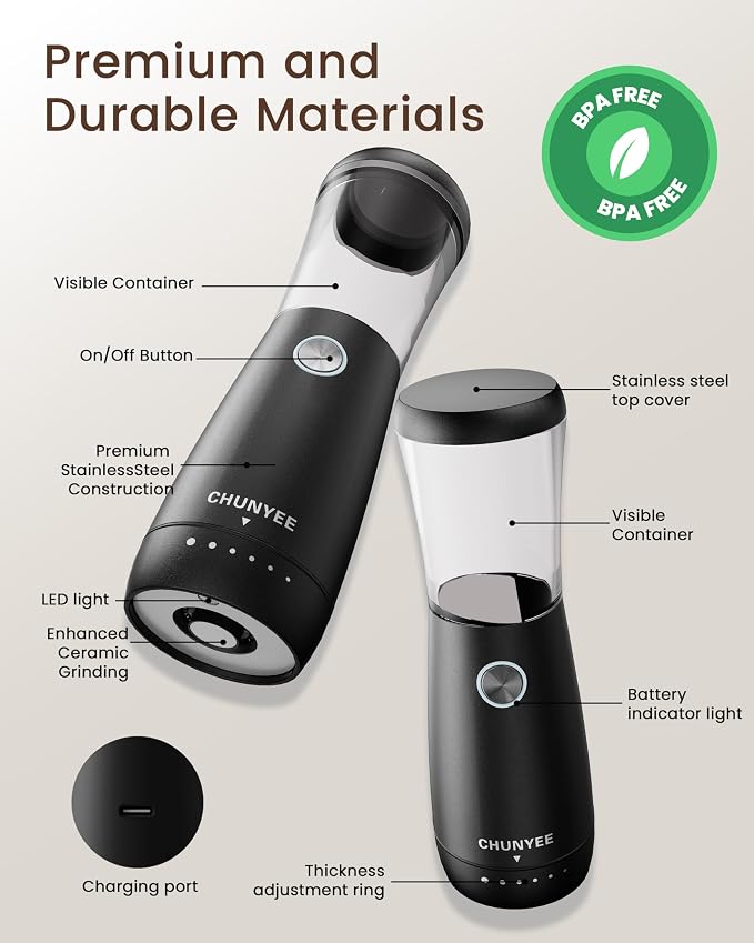 Electric Salt and Pepper Grinder Set - Automatic Stainless Steel Rechargeable Salt and Pepper Grinder Set with Storage Base, Large Capacity, LED Light & Adjustable Coarseness, Ideal Kitchen Gadget